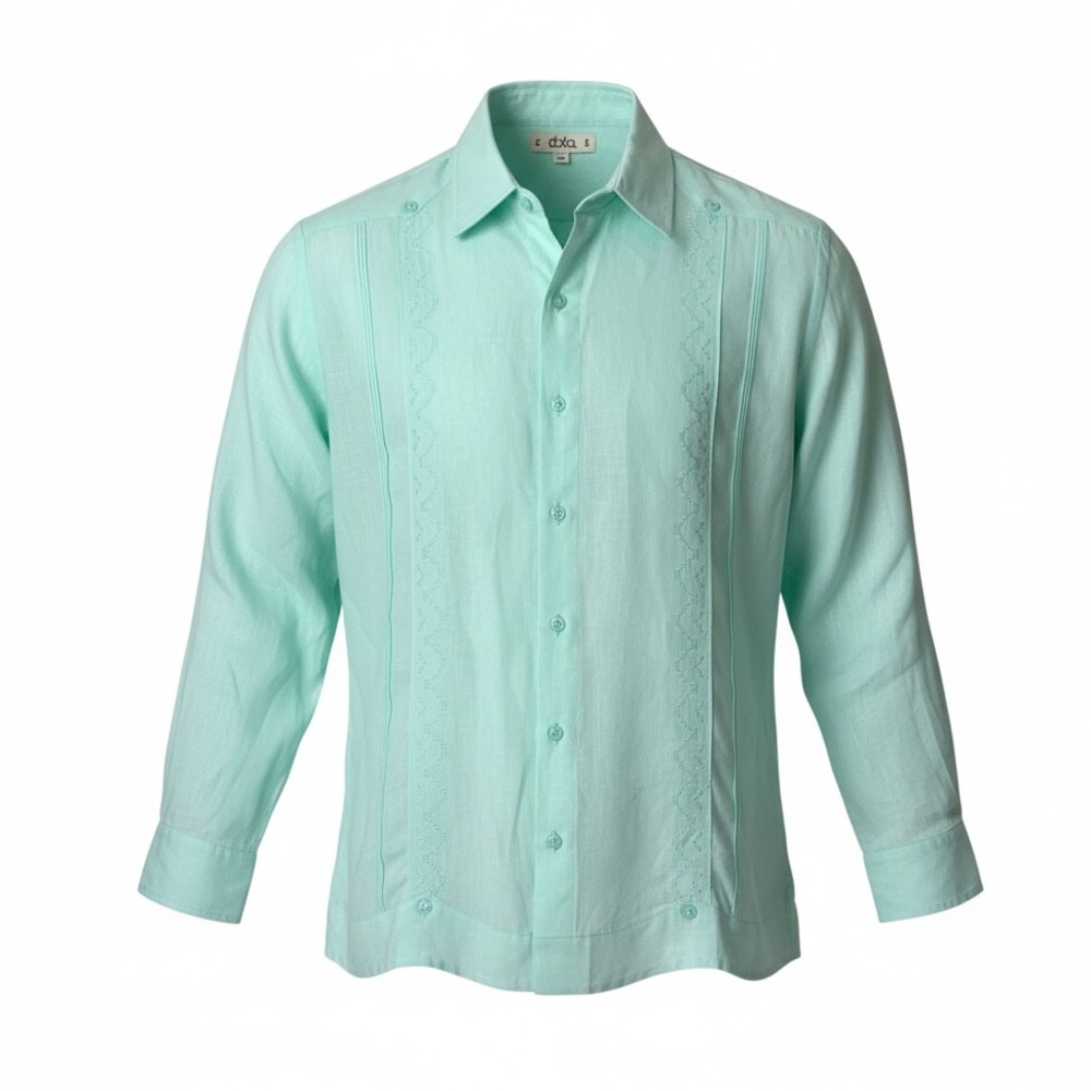 ABITO Button Down Shirt Men’s Guayabera 100% Linen Mint Green Large